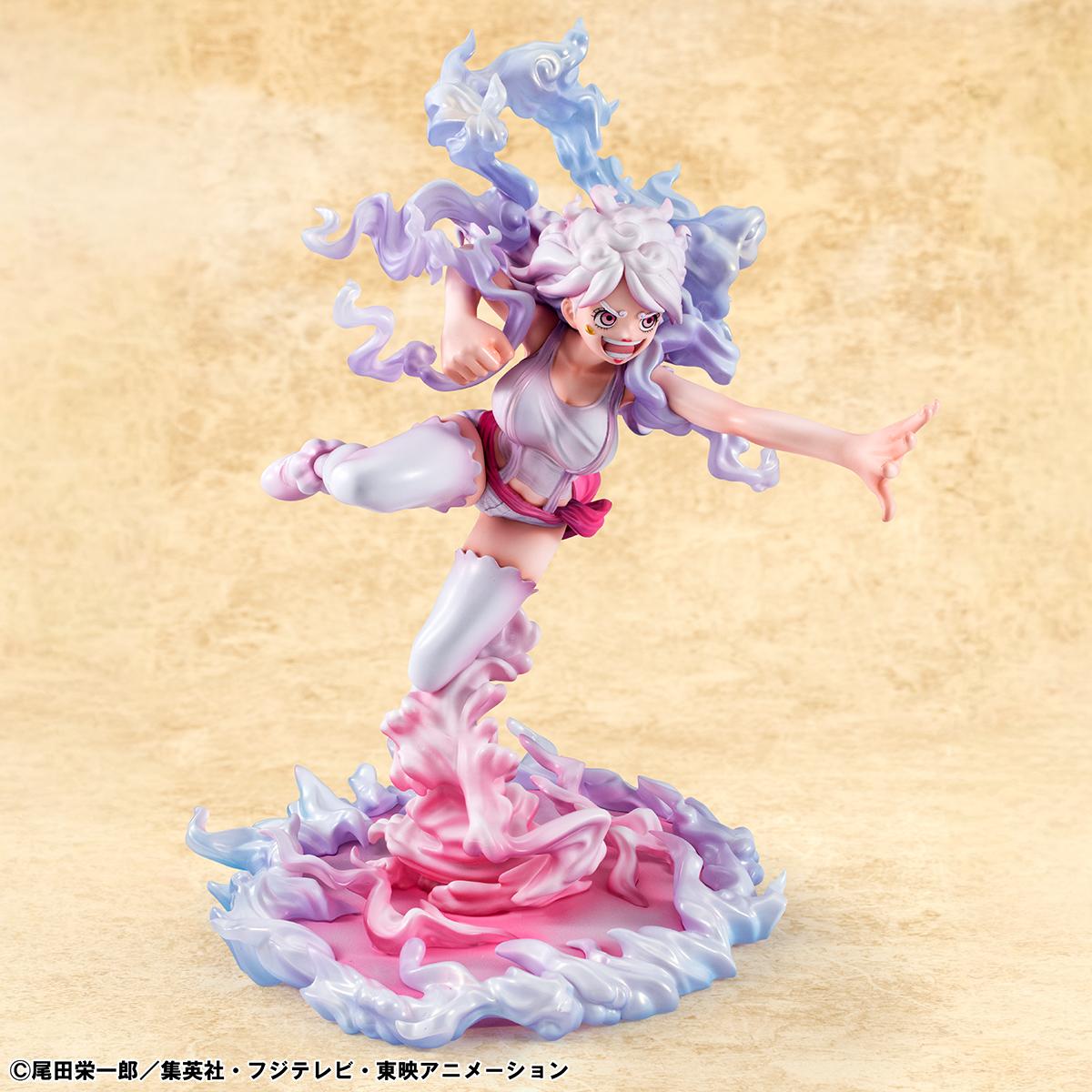 Wide angle view showing the dynamic floating pose and smoke base of the Jewelry Bonney figure.