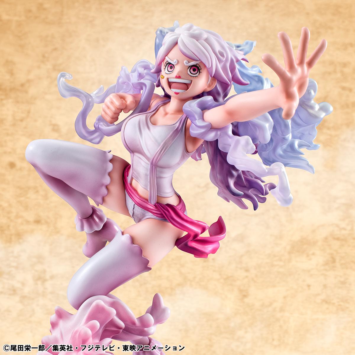 Detailed shot of Jewelry Bonney's determined expression and pearlescent skin paint.