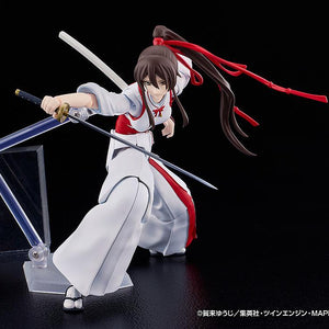 Sagiri figma from Jigokuraku in a dynamic crouching combat pose with her signature katana.
