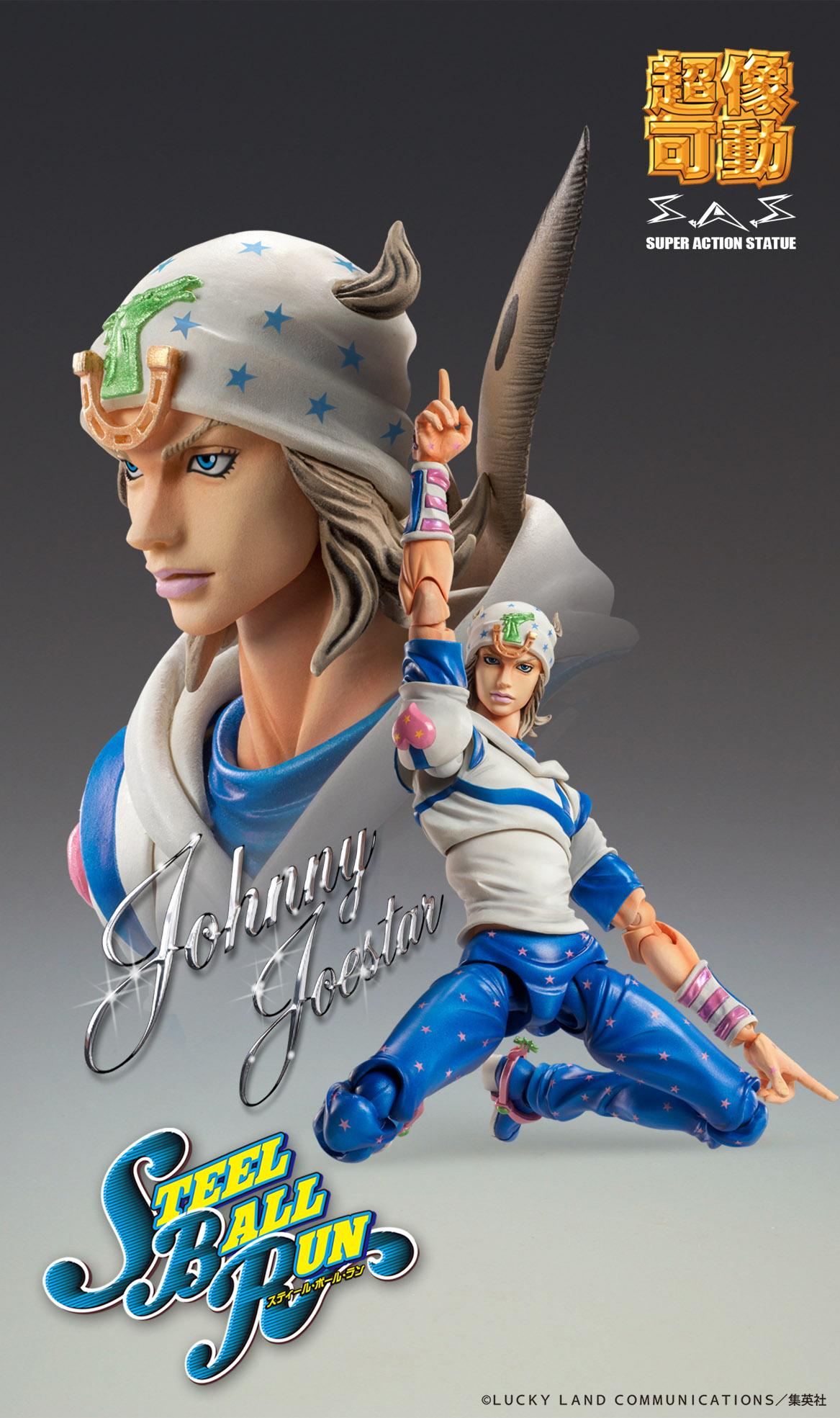 Close-up profile of the Johnny Joestar figure highlighting the detailed head sculpt, hat textures, and expressive face parts.