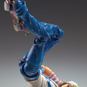 Highly articulated Johnny Joestar figure in a dynamic tumbling pose, showcasing the range of motion and detailed boot spurs.