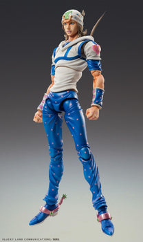 Full front view of the 15cm Johnny Joestar Super Action Statue featuring his signature blue star-patterned outfit and horseshoe emblem.