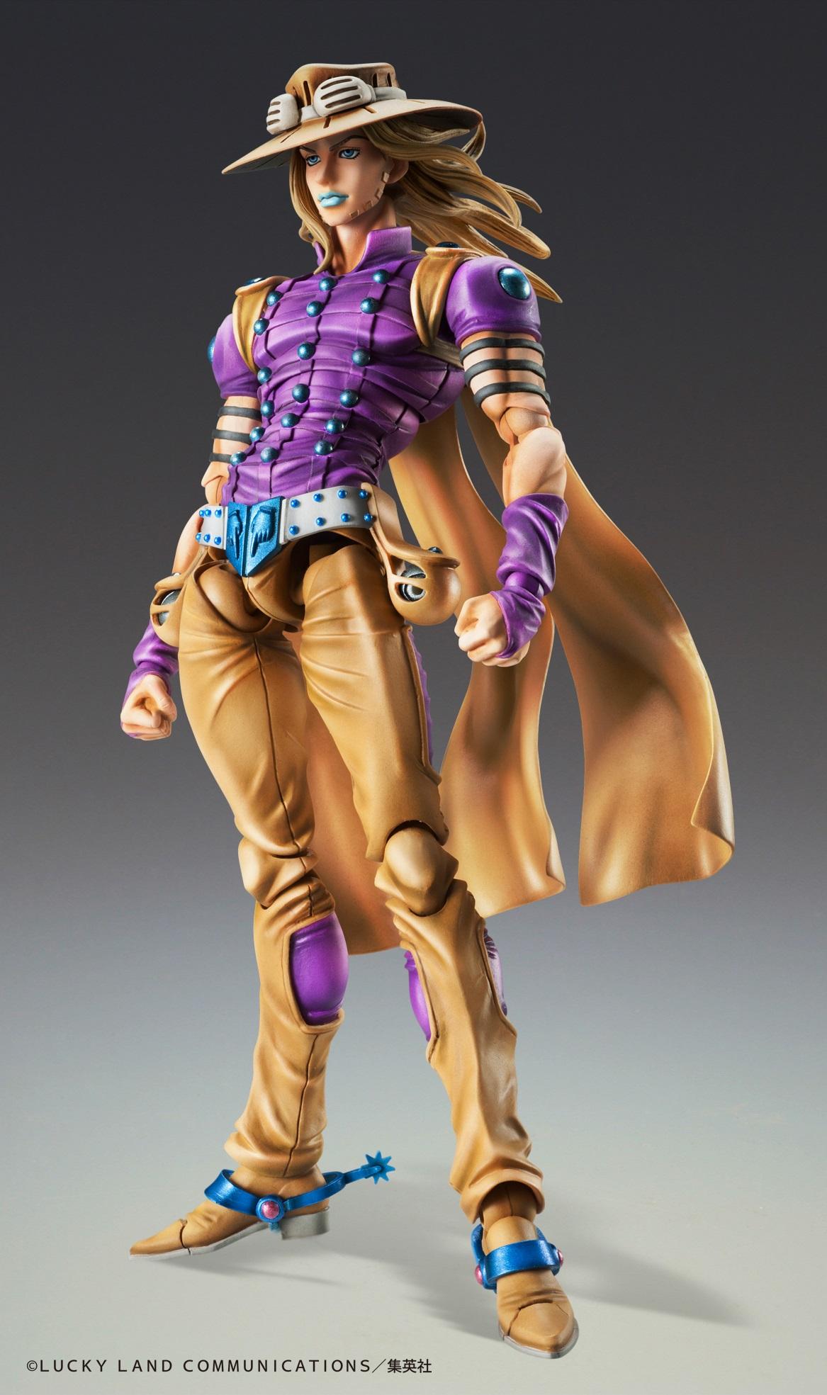 Gyro Zeppeli Ver. 1.5 Super Action Statue from JoJo's Bizarre Adventure: Steel Ball Run featuring a purple vest and wide-brimmed hat.