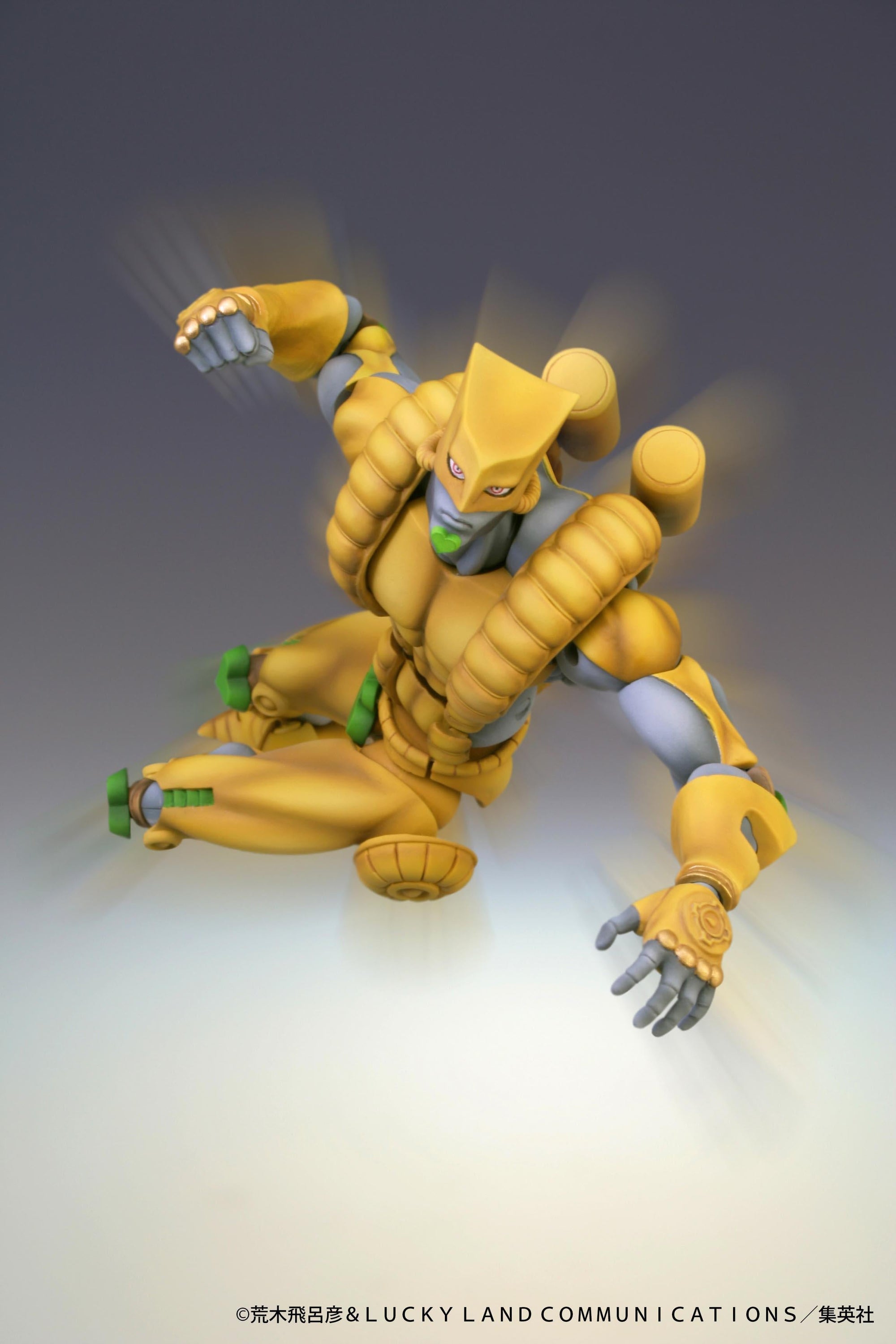 The World Super Action Statue figure posed mid-air delivering a dynamic punch with speed blur effects.