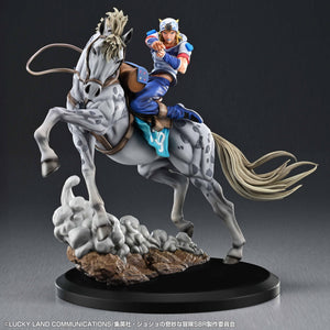 Low-angle dynamic studio view of the 12-inch Johnny Joestar and Slow Dancer non-articulated figure galloping forward.