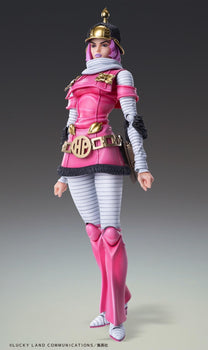 Full body front view of the Hot Pants action figure from Steel Ball Run in her signature pink outfit.