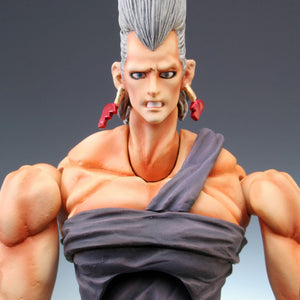 Close-up portrait of Jean Pierre Polnareff figure showing detailed clenched teeth expression and heart earring