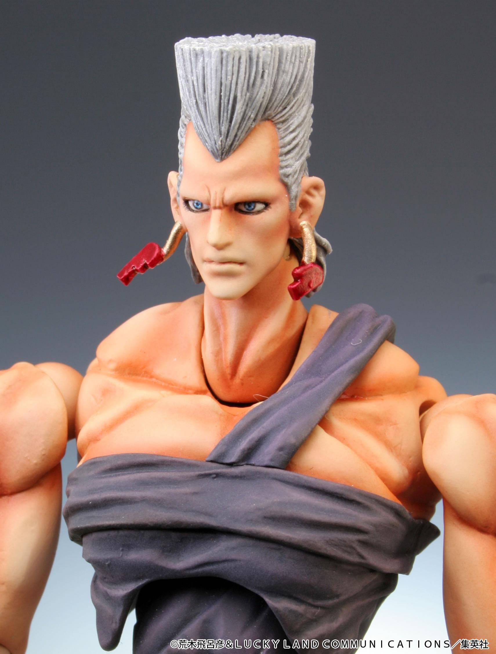 Close-up portrait view of Jean Pierre Polnareff figure with serious stern face plate