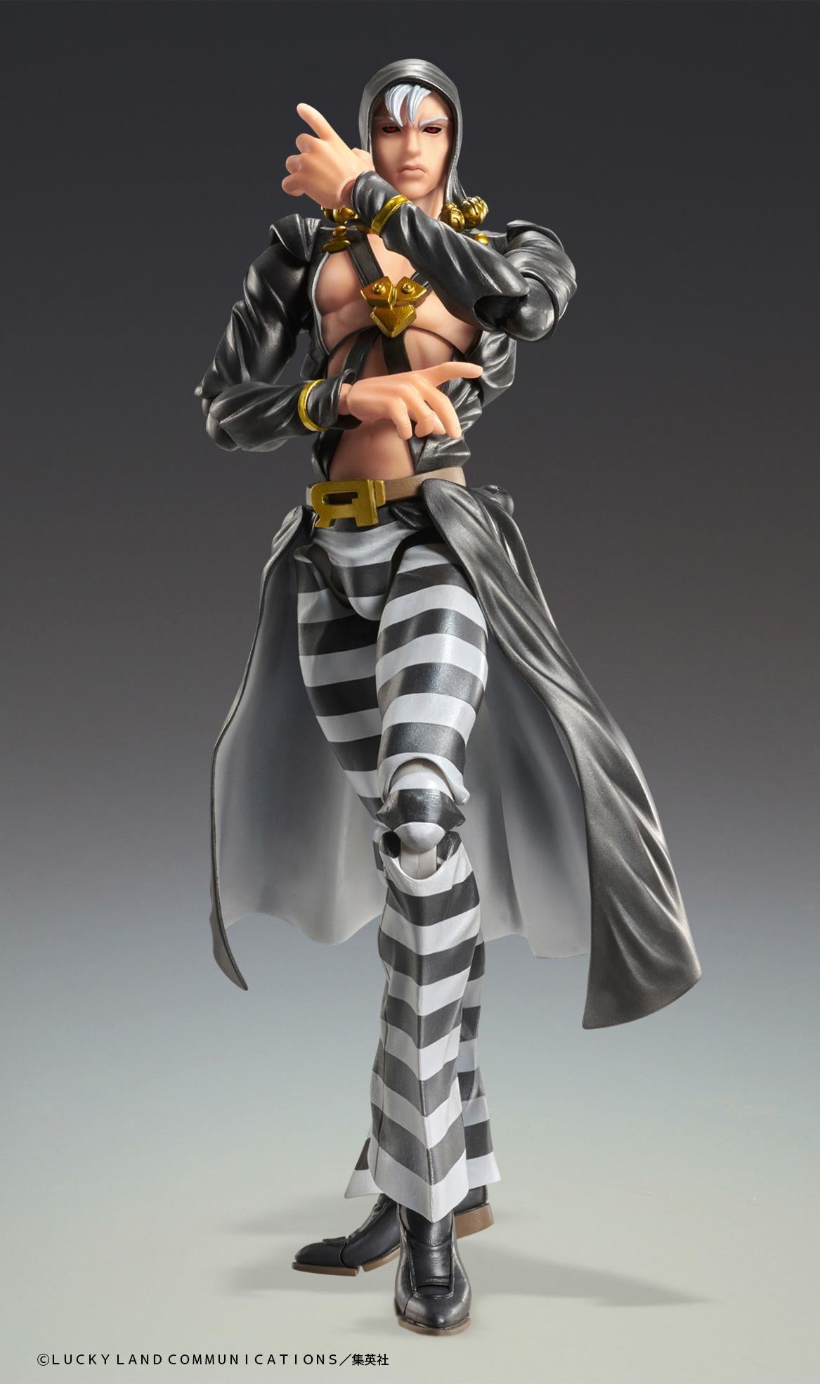 Highly articulated Medicos Super Action Statue Risotto Nero figure posed in a dynamic battle stance against a neutral studio background.