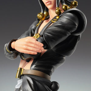 Articulated JoJo's Bizarre Adventure Risotto Nero figure utilizing the translucent red blood spray combat effect part attached to his arm.