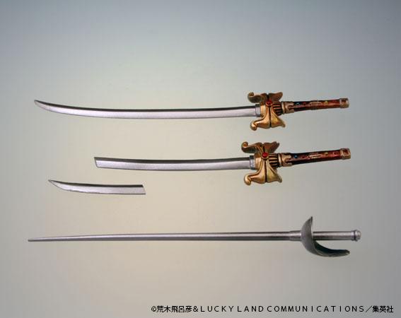 Included weapons accessories for Silver Chariot figure featuring rapier, Anubis sword, and broken blade