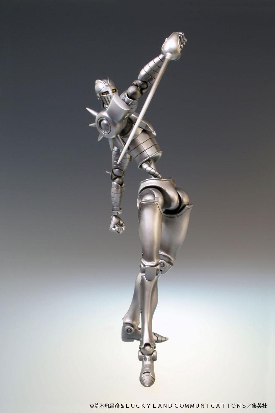 Dynamic action pose of Silver Chariot Super Action Statue thrusting rapier sword upwards