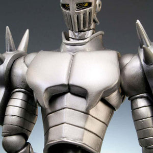 Close-up view of Silver Chariot action figure upper body and armored helmet design