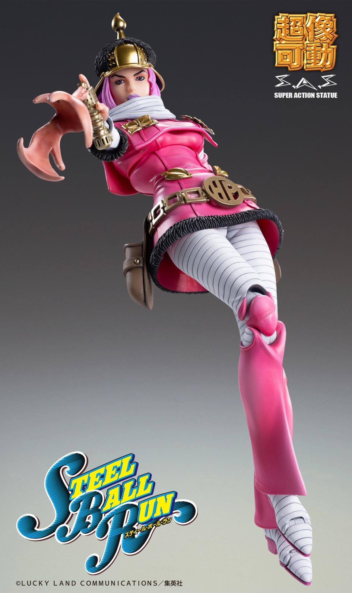 Low-angle action shot of the Hot Pants figure wielding her signature spray canister accessory.
