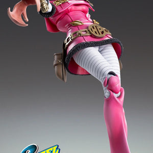 Low-angle action shot of the Hot Pants figure wielding her signature spray canister accessory.
