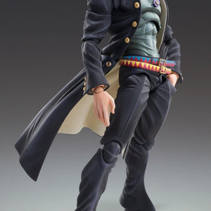 Three-quarter view of Jotaro Kujo Ver.2 Super Action Statue with trailing coat and hand in pocket.
