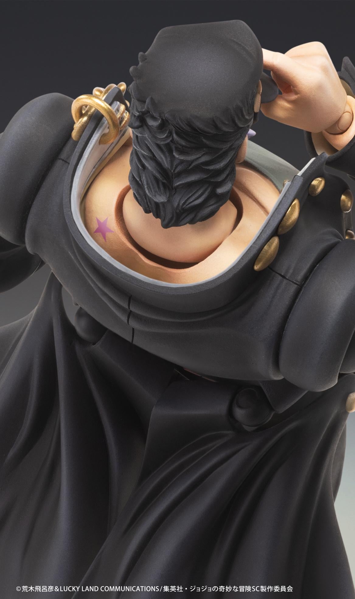 Close-up rear view of Jotaro Kujo Ver.2 neck sculpt detailing the purple Joestar star birthmark.