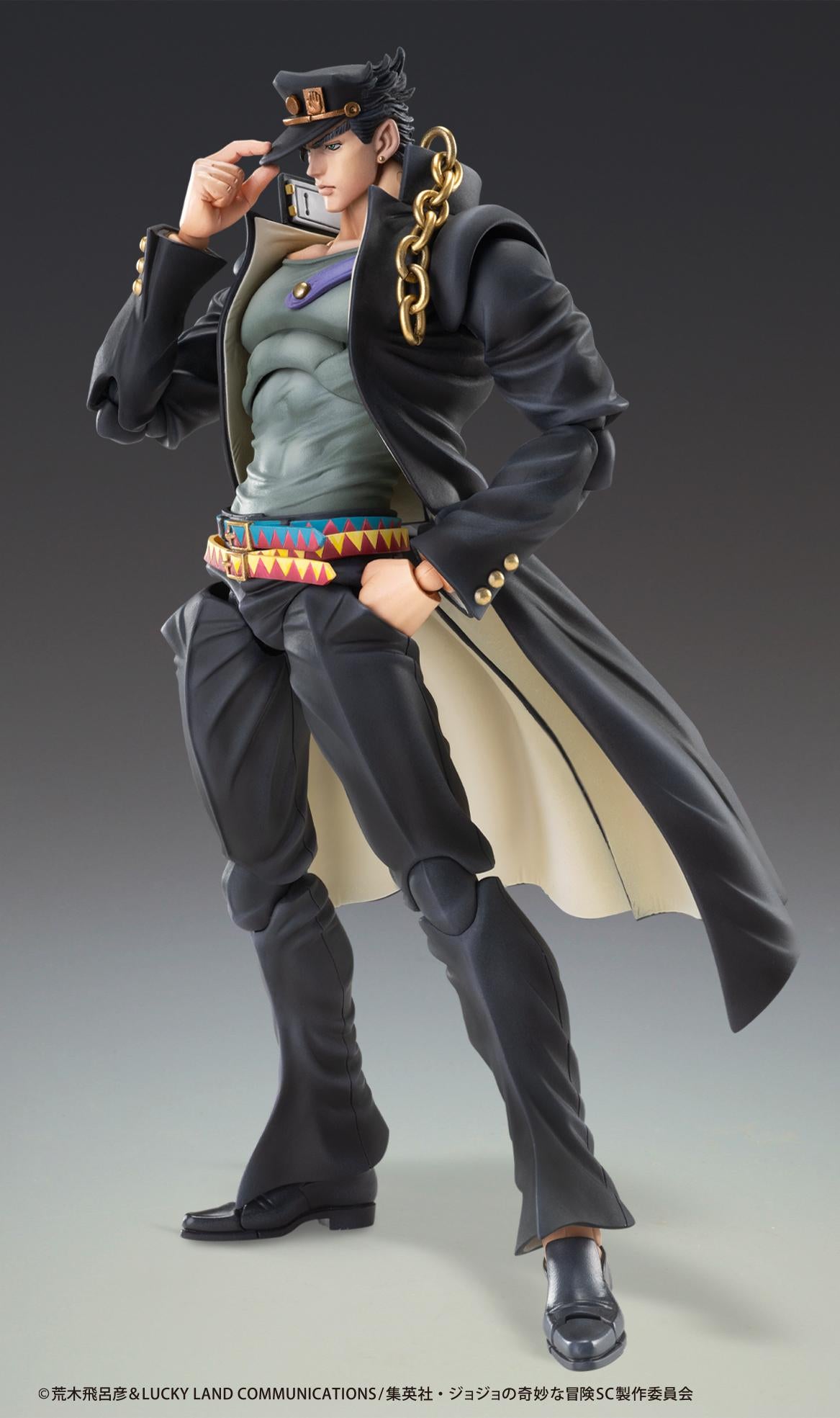 Medicos Jotaro Kujo Ver.2 action figure posed holding the brim of his school uniform cap.