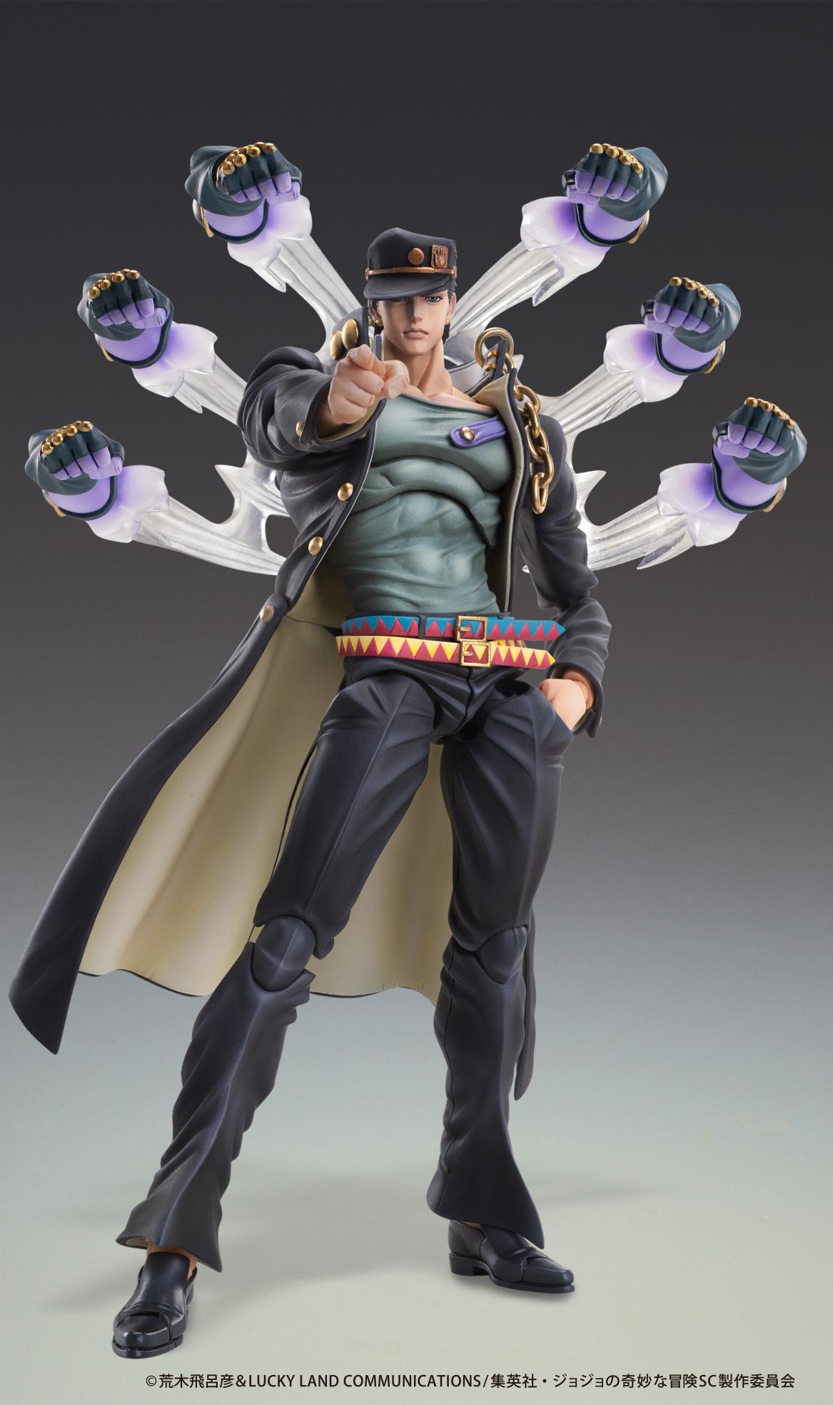 Dynamic standing pose of Jotaro Kujo Ver.2 with purple translucent Star Platinum punch effect parts surrounding him.