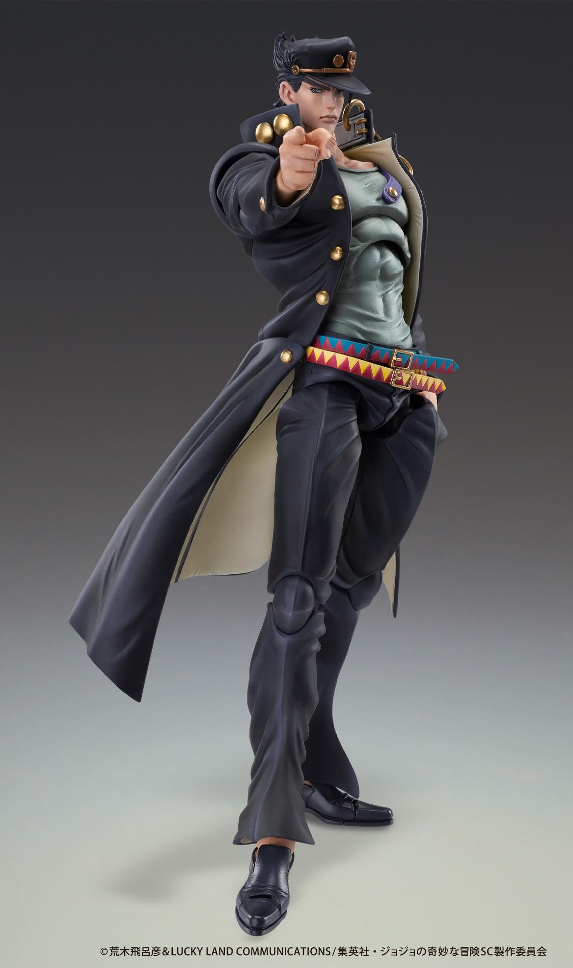Medicos Super Action Statue Jotaro Kujo Ver.2 action figure in his iconic forward pointing stance.