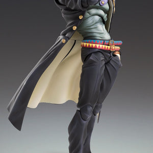 Angled stance of Medicos Jotaro Kujo Ver.2 action figure glancing to the side with coat blowing back.