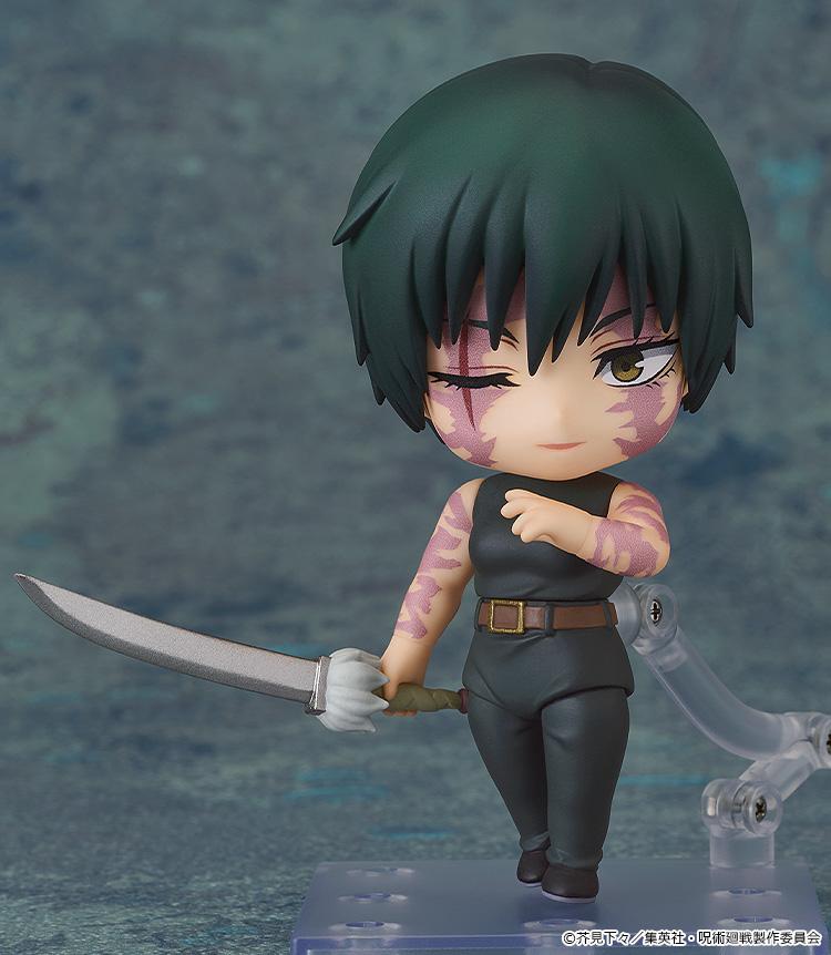 Maki Zen'in Nendoroid Basic figure in her awakened form standing on a clear display base with her sword held at her side.