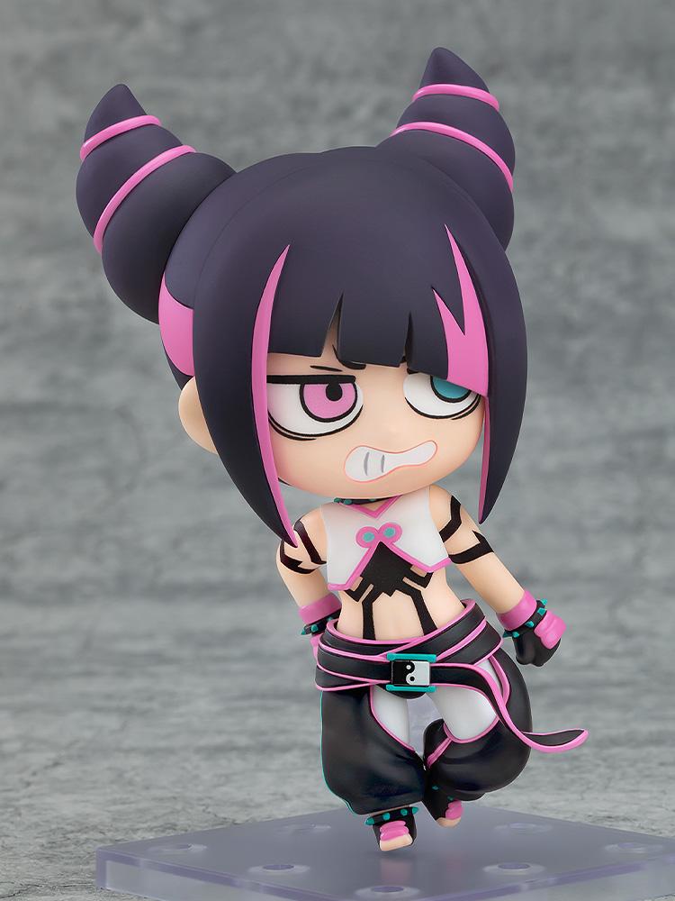 Close-up of Juri-chan Nendoroid featuring her glaring face plate and signature horned hair.