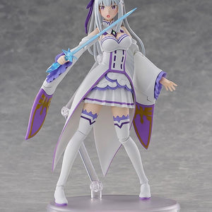 Emilia figure in her regular outfit, posed dramatically while holding the translucent blue Ice Sword accessory.