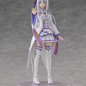 The Emilia figure in her regular outfit, posed with one hand raised, ready to unleash ice magic.