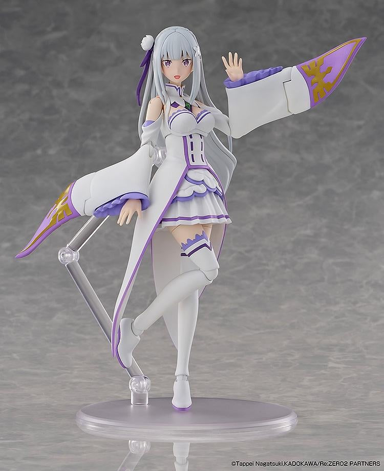 The Emilia figure in her regular outfit, smiling and waving, highlighting the flowing movement of her sleeves.