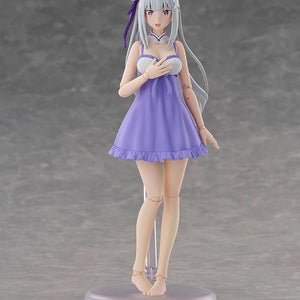 The Emilia figure wearing her simple purple swimsuit, displayed in a standing pose.