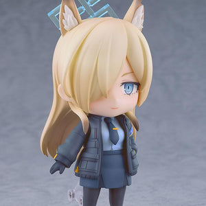 Angled side view of Kanna Ogata Nendoroid highlighting her long hair, wolf-like ears, and blue halo.