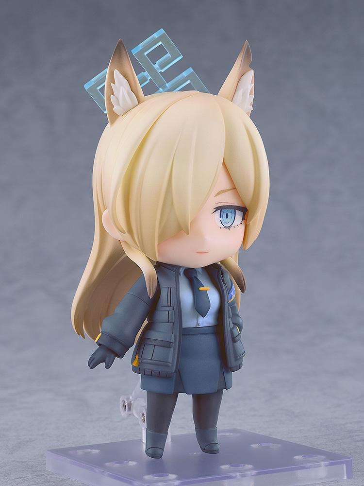 Angled side view of Kanna Ogata Nendoroid highlighting her long hair, wolf-like ears, and blue halo.