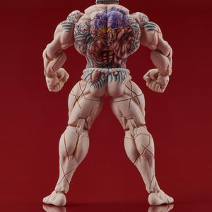 Back view of the Kaoru Hanayama figure showcasing the iconic Standing Man tattoo.