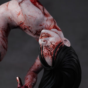 Tight close-up on the head of the Kashimashi figure, showing the fine details of the sliced flesh and realistic blood effects.