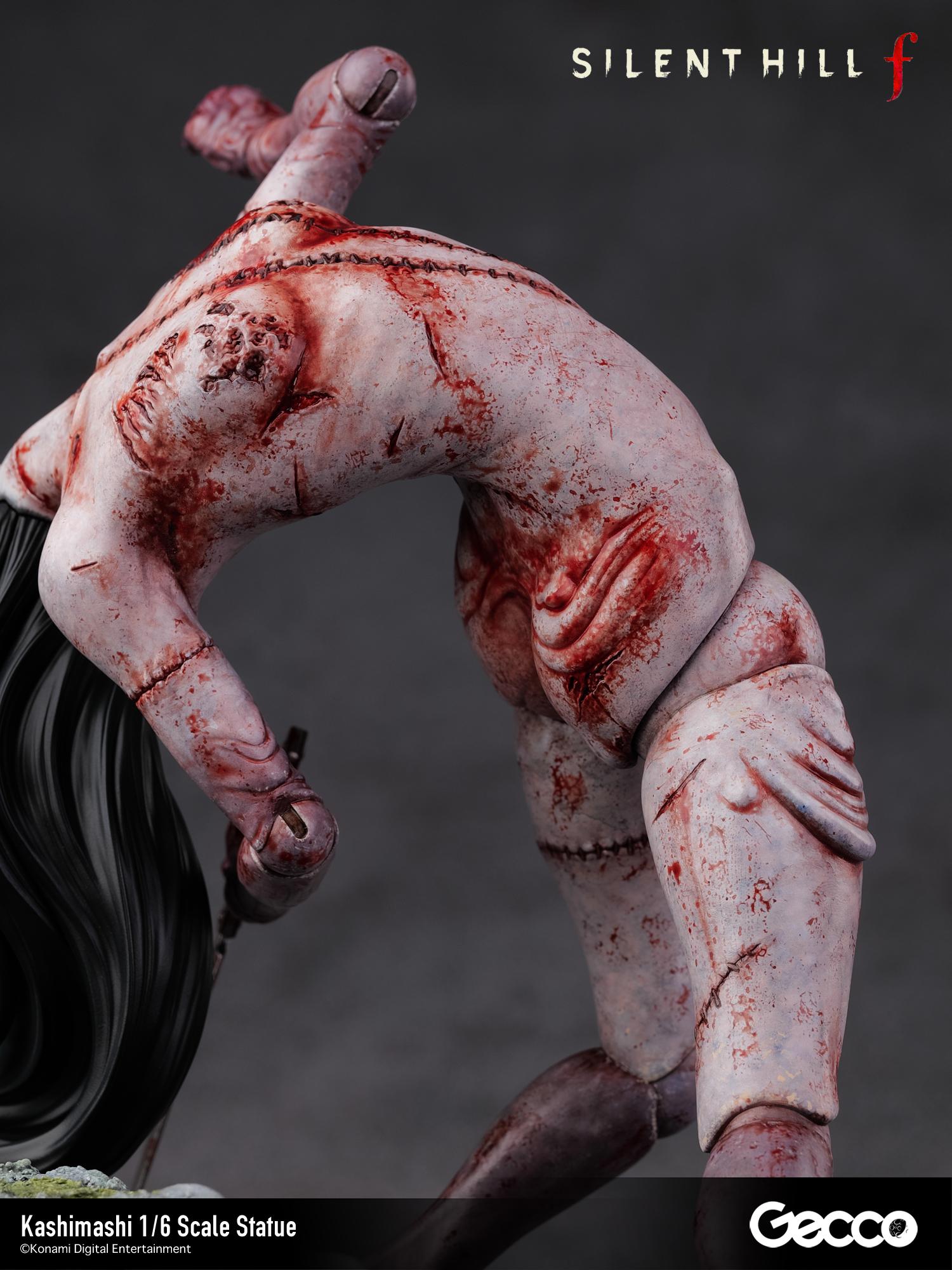 Close-up of the side torso of the Kashimashi figure, highlighting the realistic skin textures and bloody lacerations.