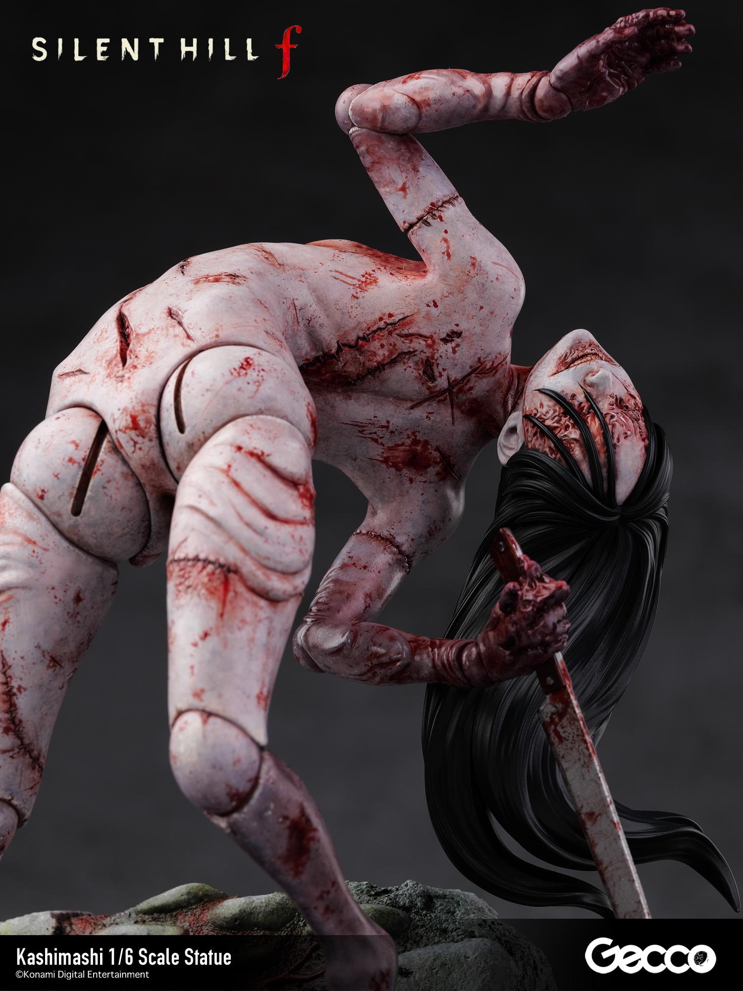 Close-up of the Kashimashi's arm and torso, showing the twisted joint and the blood-soaked kitchen knife accessory.