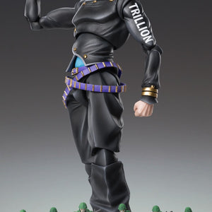 Keicho Nijimura figure with a shouting face plate standing behind a row of six green Bad Company army mini-figures.