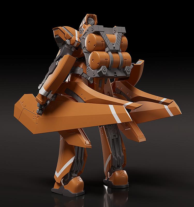 Rear view of the Sleipnir model kit focusing on the backpack battery units and mechanical internal structure.