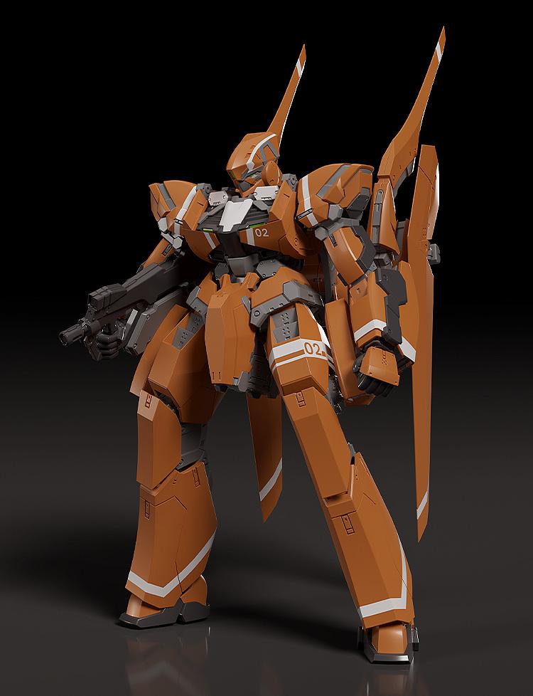 KG-6 Sleipnir model kit in a standing action pose with submachine gun equipped and leg stabilizers raised.