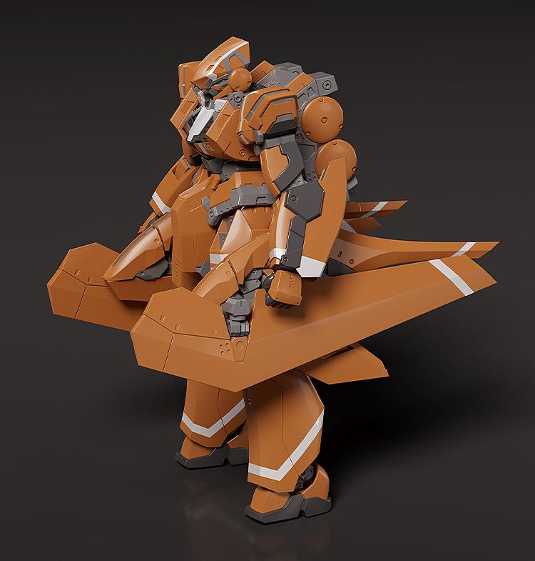 Side view of the Sleipnir model kit showing the transformed leg stabilizers in their hovering configuration.