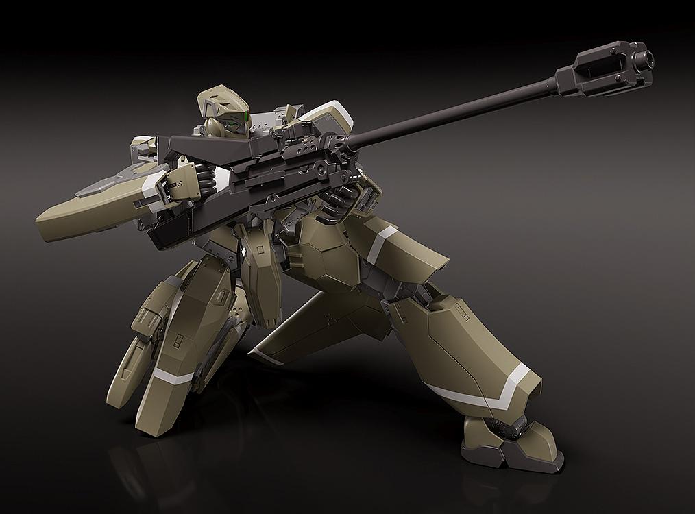 KG-7 Areion model kit in a deep crouching sniper pose utilizing the long rifle with deployed bipod.