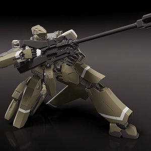 KG-7 Areion model kit in a deep crouching sniper pose utilizing the long rifle with deployed bipod.