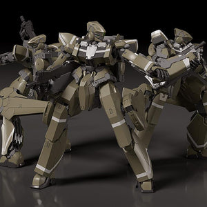 A group shot of three KG-7 Areion MODEROID models in various combat poses, demonstrating unit coordination.