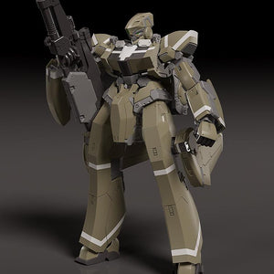 Front-angled view of the Areion model kit with its submachine gun raised and leg stabilizers in neutral position.