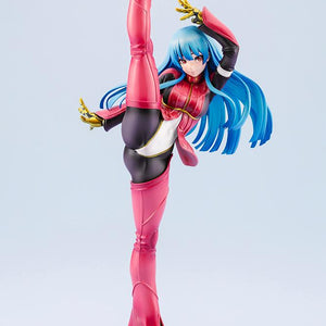 Full-length studio shot of the Kula Diamond Bishoujo collectible figure showcasing her iconic red and black jumpsuit and long blue hair.