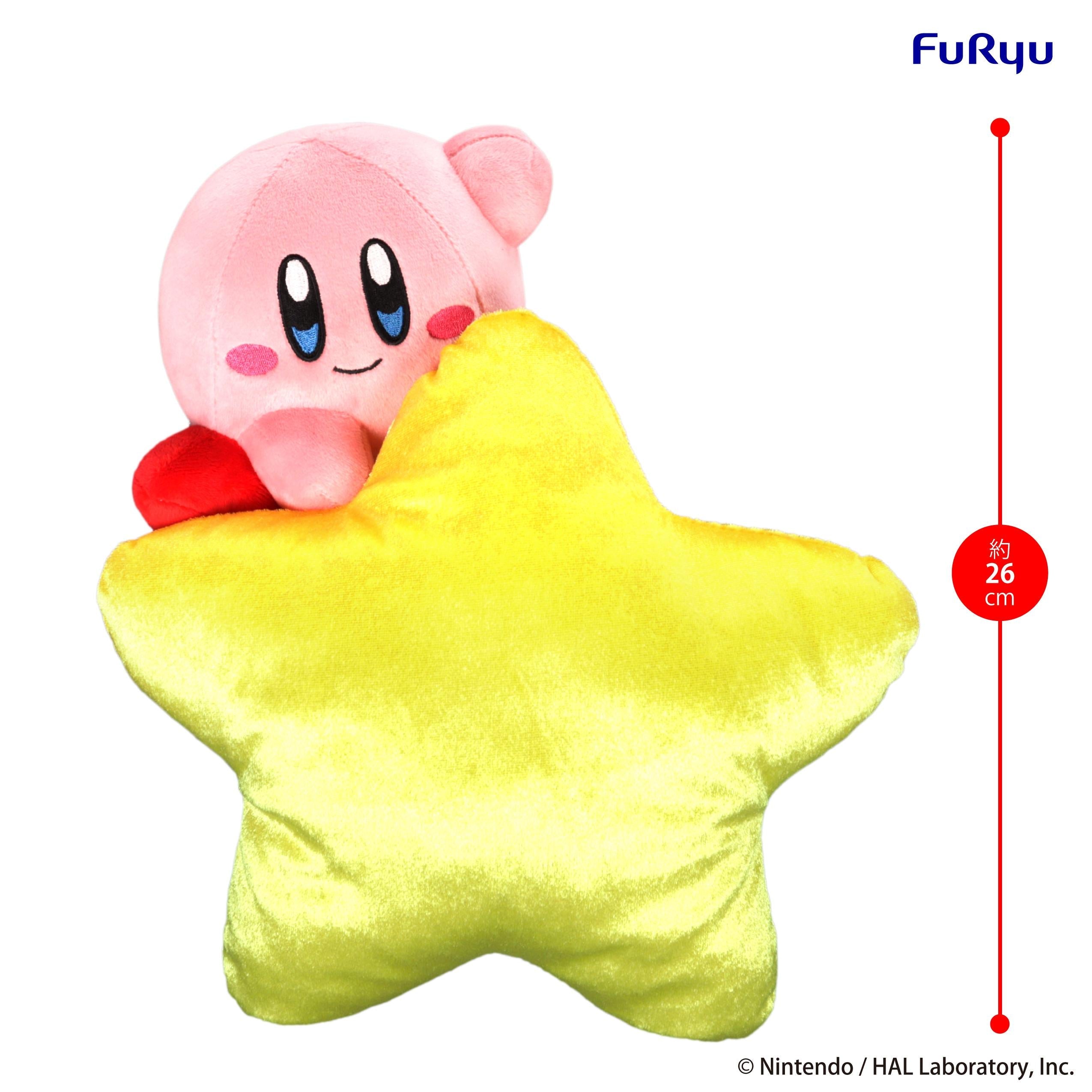 FuRyu Kirby Star Grip plush toy with a red vertical scale indicator showing the height is approximately 26 centimeters.