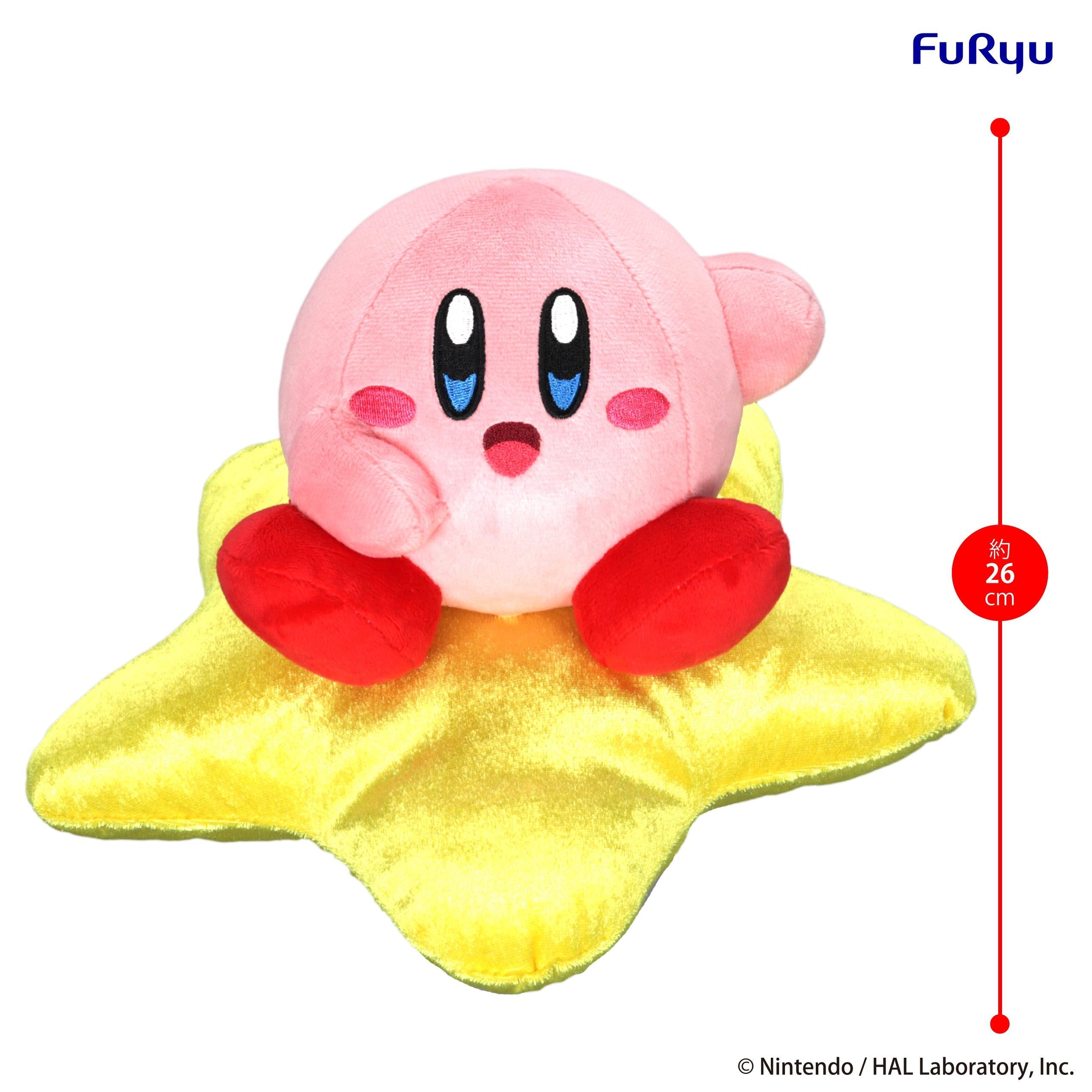 FuRyu Kirby Star Seat plush toy with a red vertical scale indicator on the right showing the height is approximately 26 centimeters.