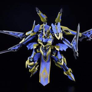 Dynamic action pose of the MODEROID Ikaruga model kit with all four sub-arms deployed.