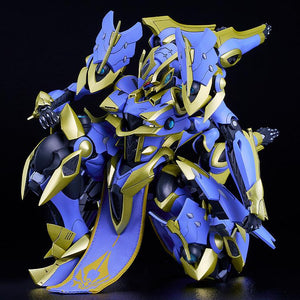 The highly detailed Ikaruga model kit demonstrating articulation in a kneeling pose.